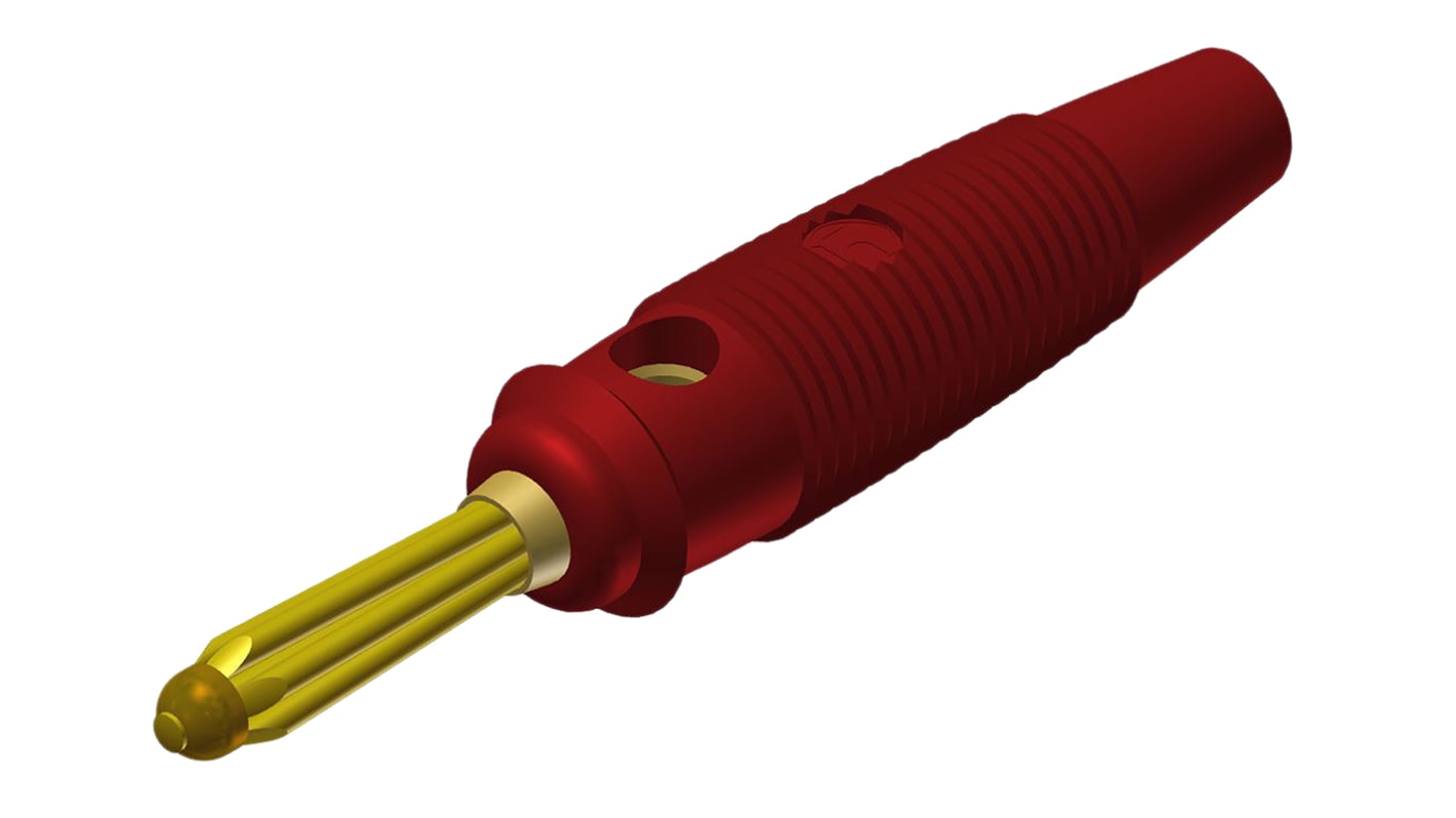 Hirschmann 4 mm Bananenstecker Rot, Kontakt vernickelt, 30 V ac, 60V dc / 30A, Lötanschluss