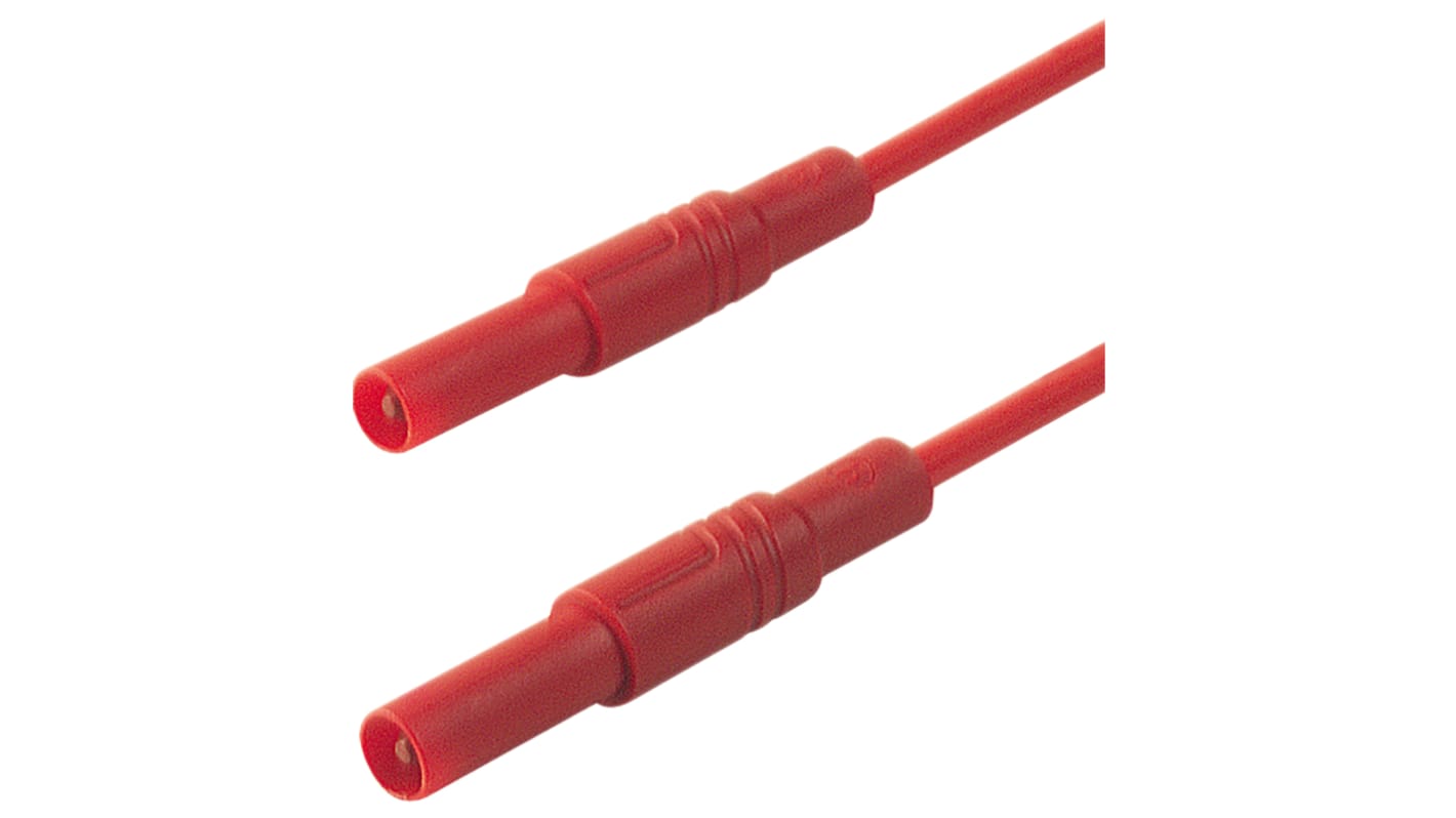 Cable de prueba con conector de 4 mm  Hirschmann de color Rojo, Macho-Macho, 1000V ac/dc, 16A, 2m