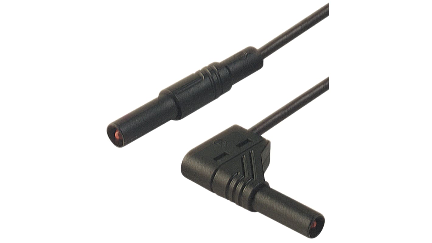 Cable de prueba con conector de 4 mm  Hirschmann de color Negro, Macho-Macho, 1000V ac/dc, 16A, 1m