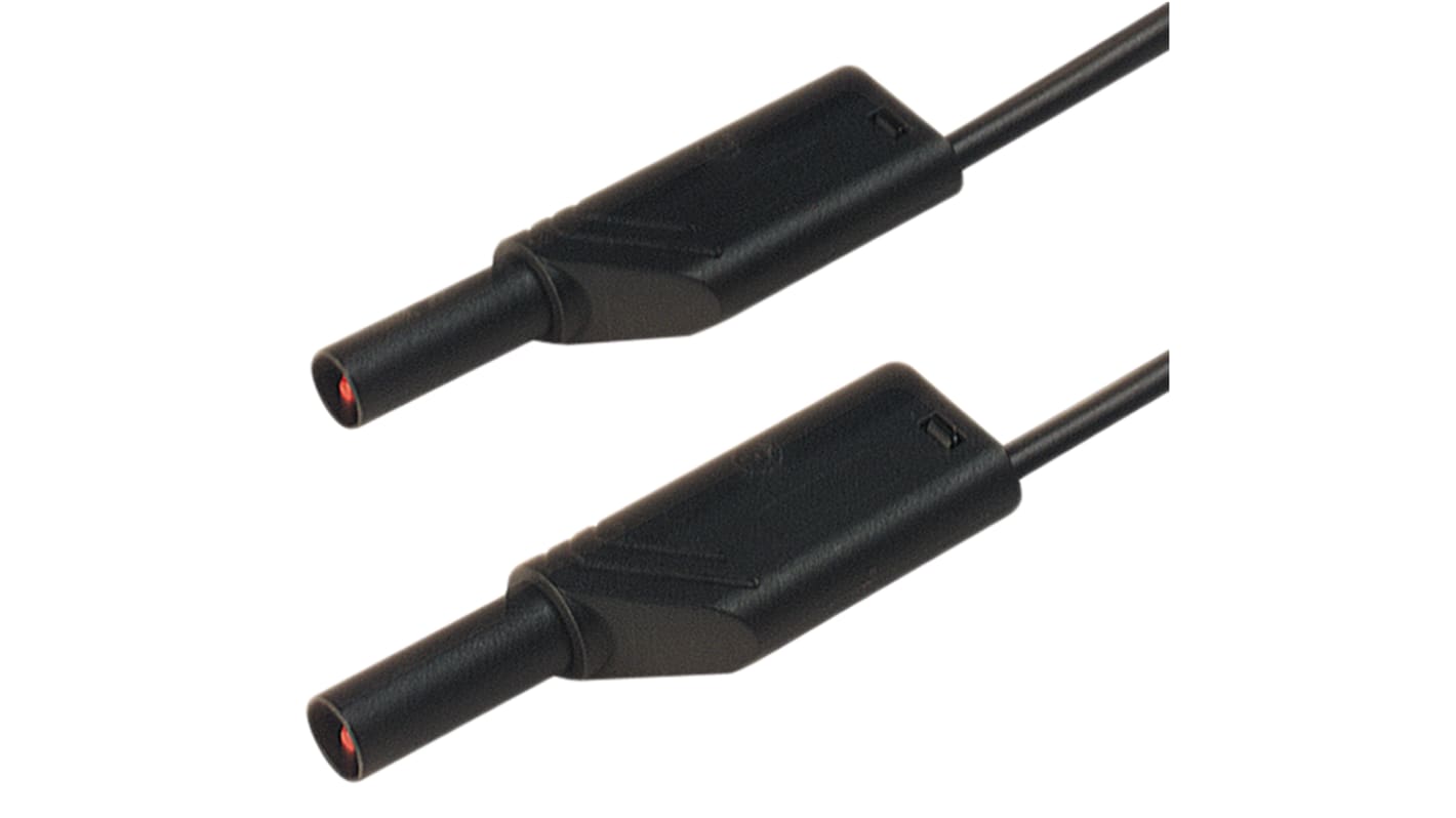 Cable de prueba con conector de 4 mm  Hirschmann de color Negro, Macho-Macho, 1000V ac/dc, 16A, 1m