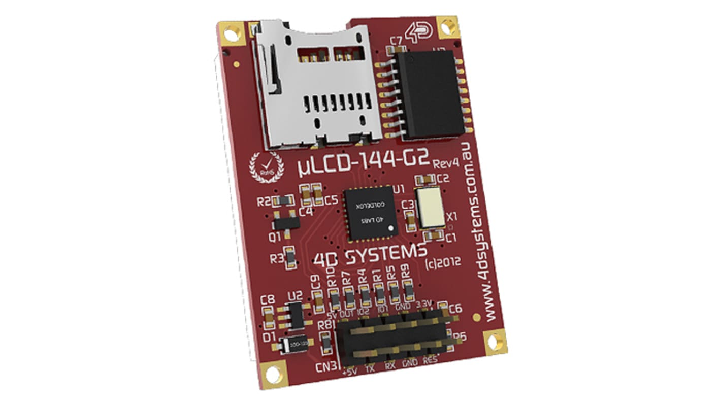 4D Systems Farb-LCD 1.44Zoll UART, 128 x 128pixels, 25.5 x 26.5mm 5,5 V LED Lichtdurchlässig dc