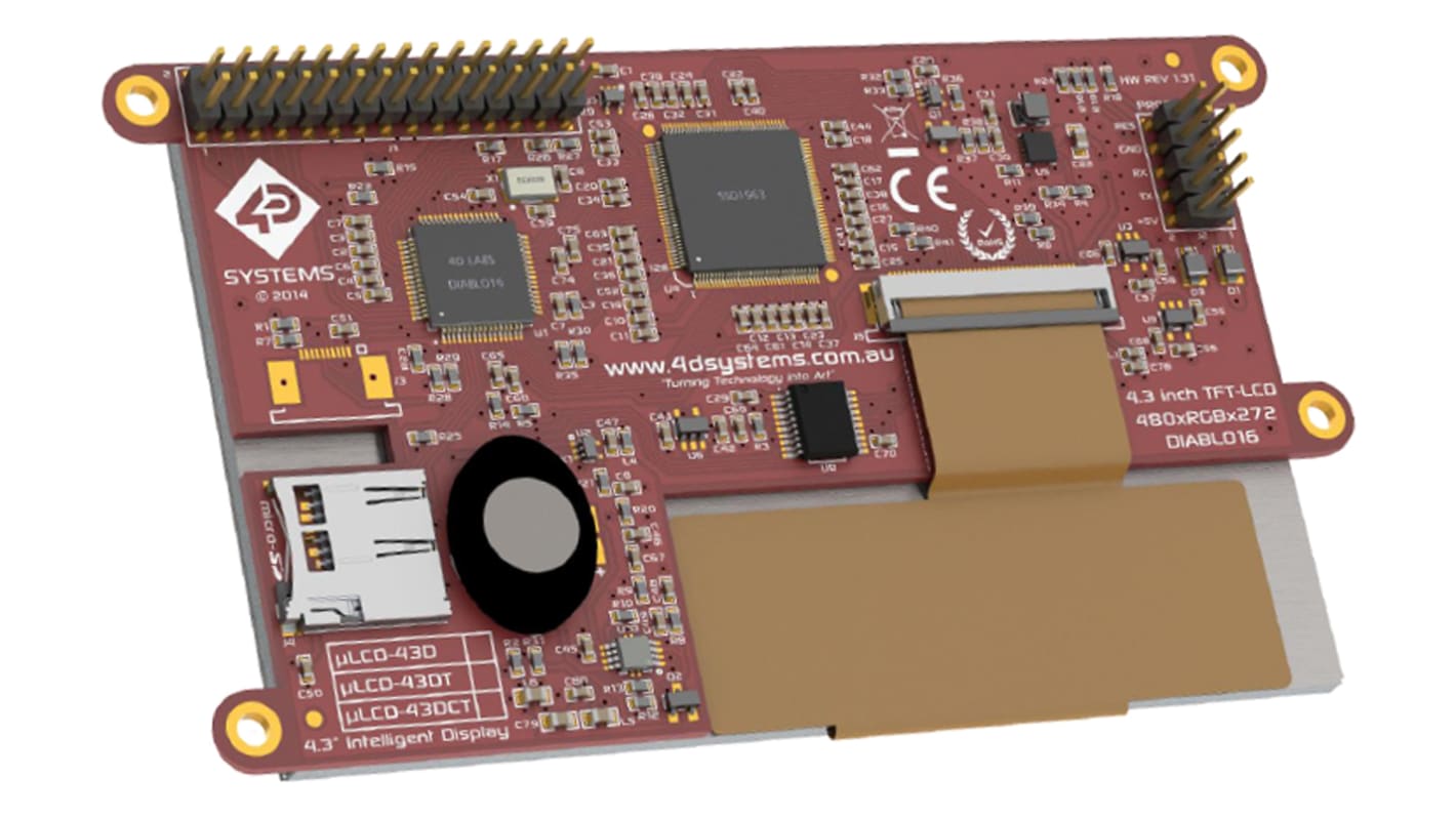 Ecran couleur LCD 4D Systems, 4.3pouce, interface I2C, TTL, 480 X 272pixels, rétroéclairage LED écran tactile