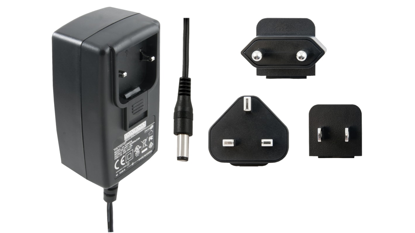 Hálózati adapter 12V dc 1 kimenetes AC/DC adapter, 1.5A, 18W, dugasz típusa: Európai, cserélhető UK, US Plugtop