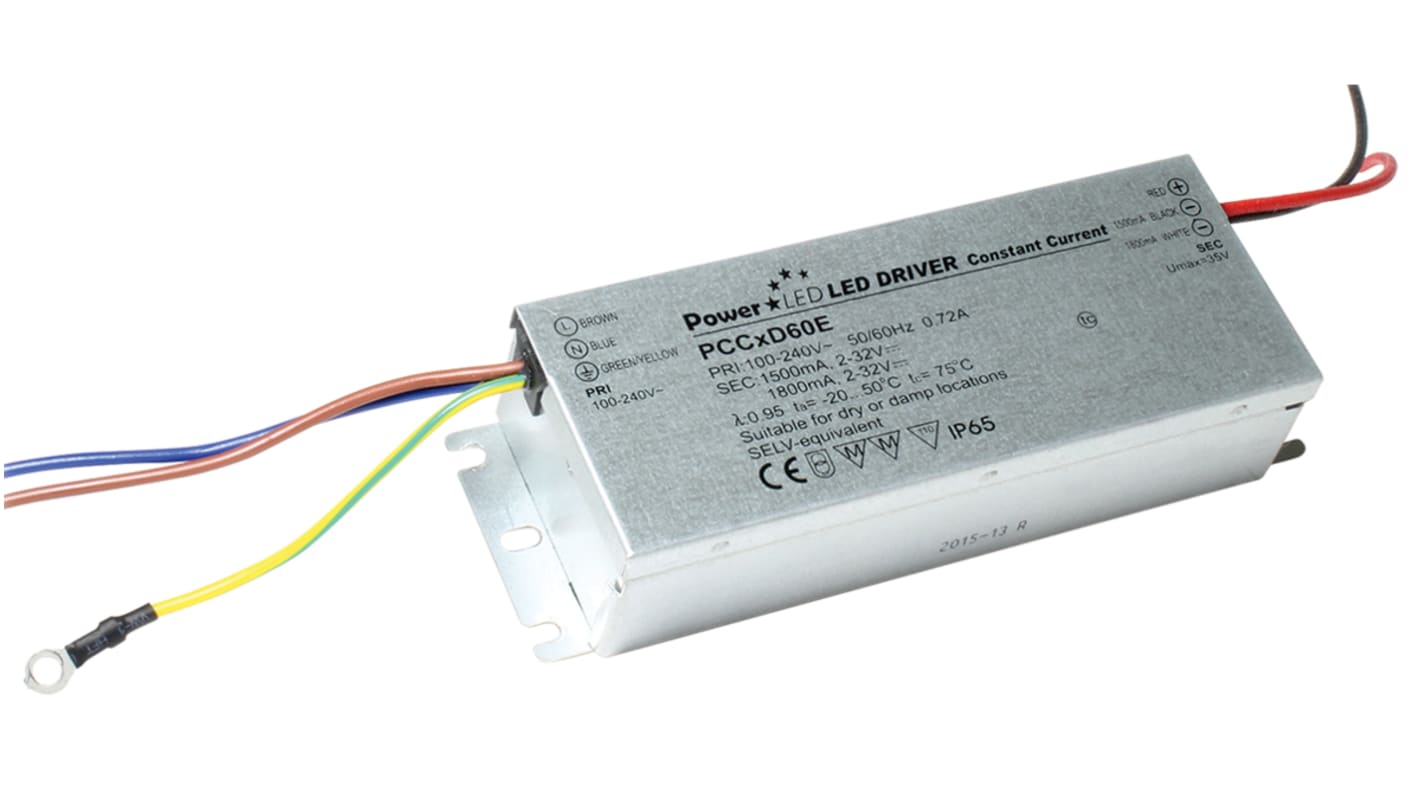 PowerLED LED-drivermodul, Output: 2 → 32V, 1.8A, 60W IP65, konstant strøm