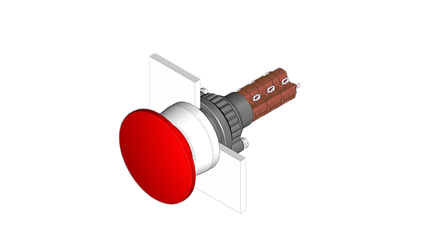 EAO Illuminated Push Button Switch, Latching, Panel Mount, 22.5mm Cutout, 3P on-off switch, Red LED, 250V ac, IP67