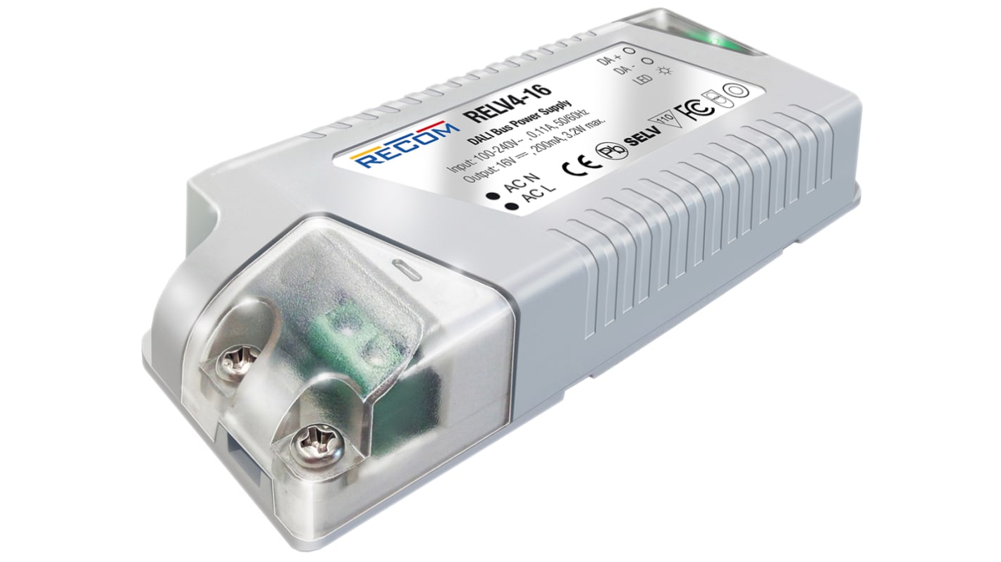 Driver LED corriente constante Recom RELV4-16, IN: 90 → 264 V, 200mA, 3.2W, no regulable, IP20