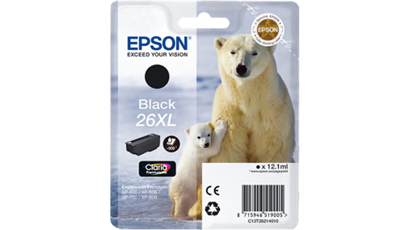 Cartouche d'encre Epson 26XL Noir, pour Epson Expression Premium XP-600, Epson Expression Premium XP-605, Epson