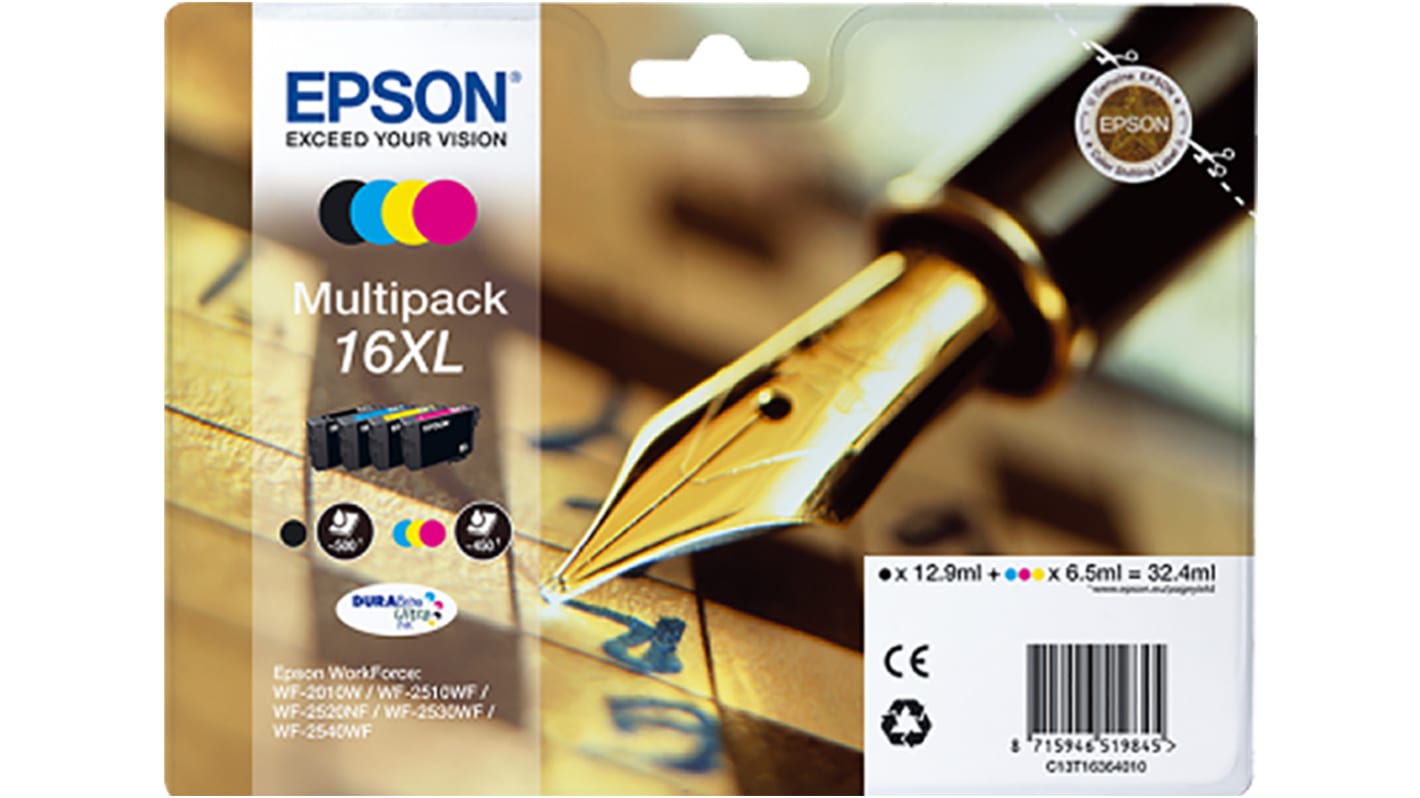 Cartucho de tinta, Epson, Negro, cian, magenta, amarillo, para usar con Epson WorkForce WF-2520NF, Epson WorkForce