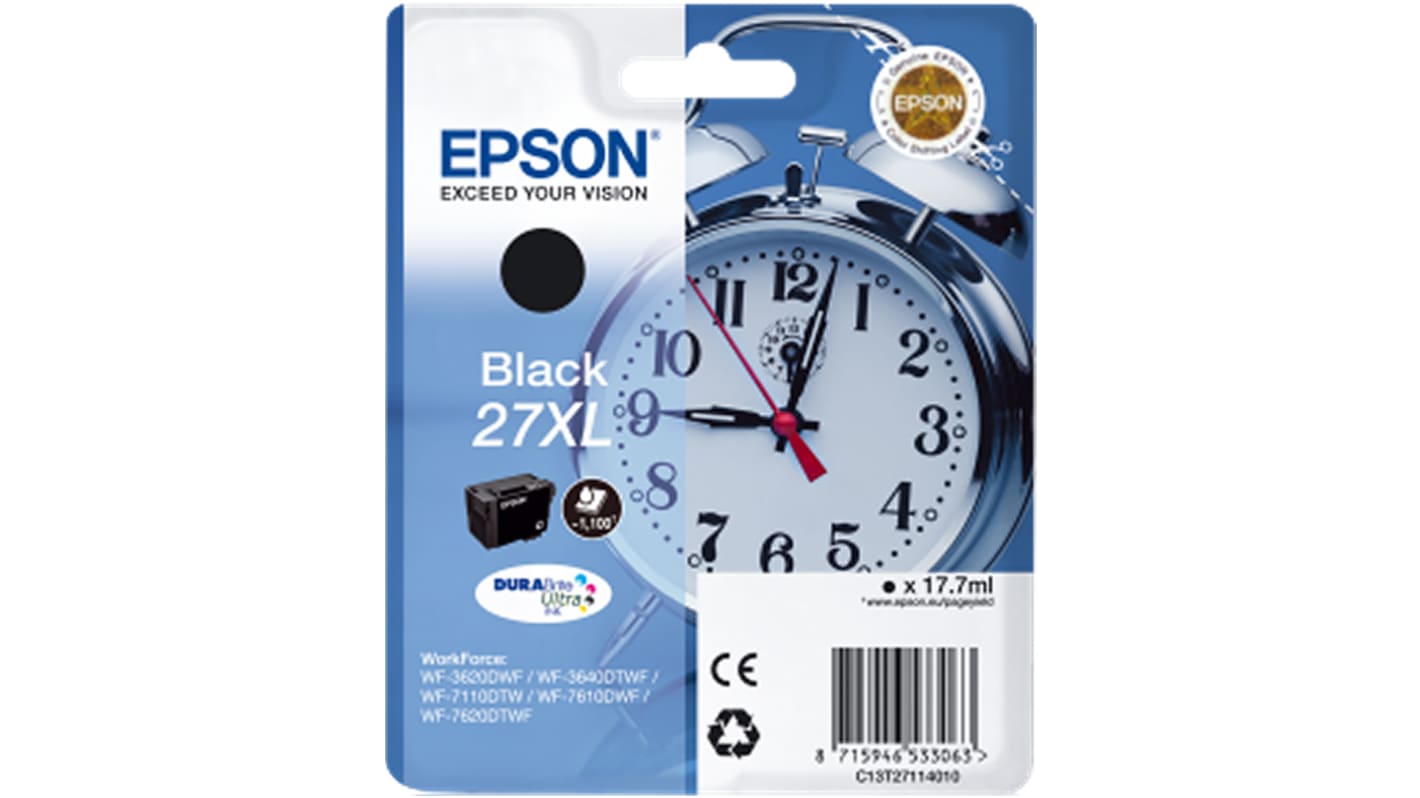 Cartouche d'encre Epson 27XL Noir, pour WorkForce WF-3620DWF, WorkForce WF-3640DTWF, WorkForce WF-7110DTW, WorkForce