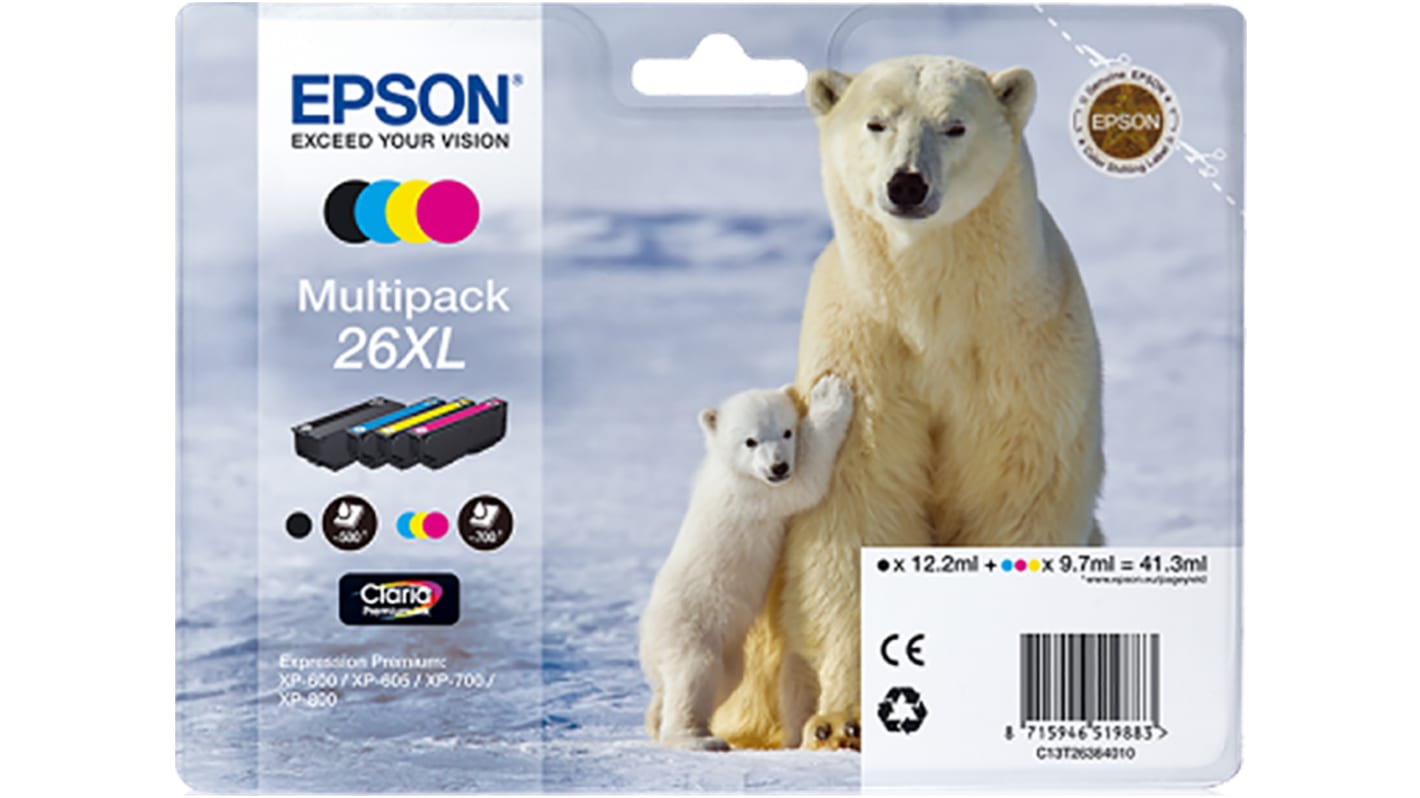 Epson 26XL Druckerpatrone für Epson Patrone Schwarz, Cyan, Magenta, Gelb 4 Stk./Pack