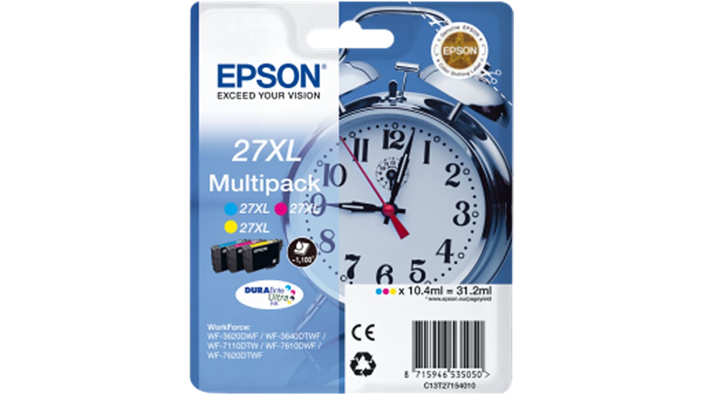 Epson 27XL Druckerpatrone für Epson Patrone Cyan, Magenta, Gelb 3 Stk./Pack Seitenertrag 2200