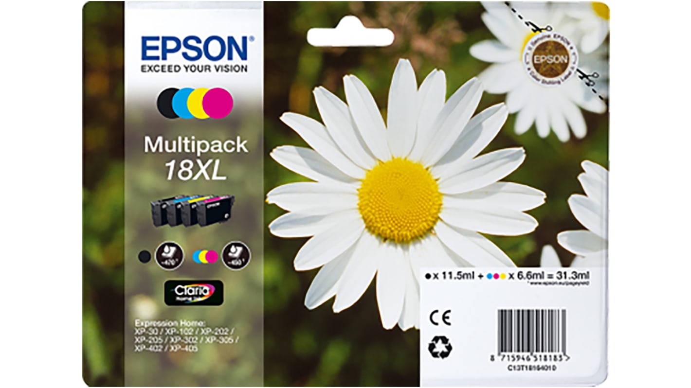 Epson 18XL Druckerpatrone für Epson Patrone Schwarz, Cyan, Magenta, Gelb 4 Stk./Pack