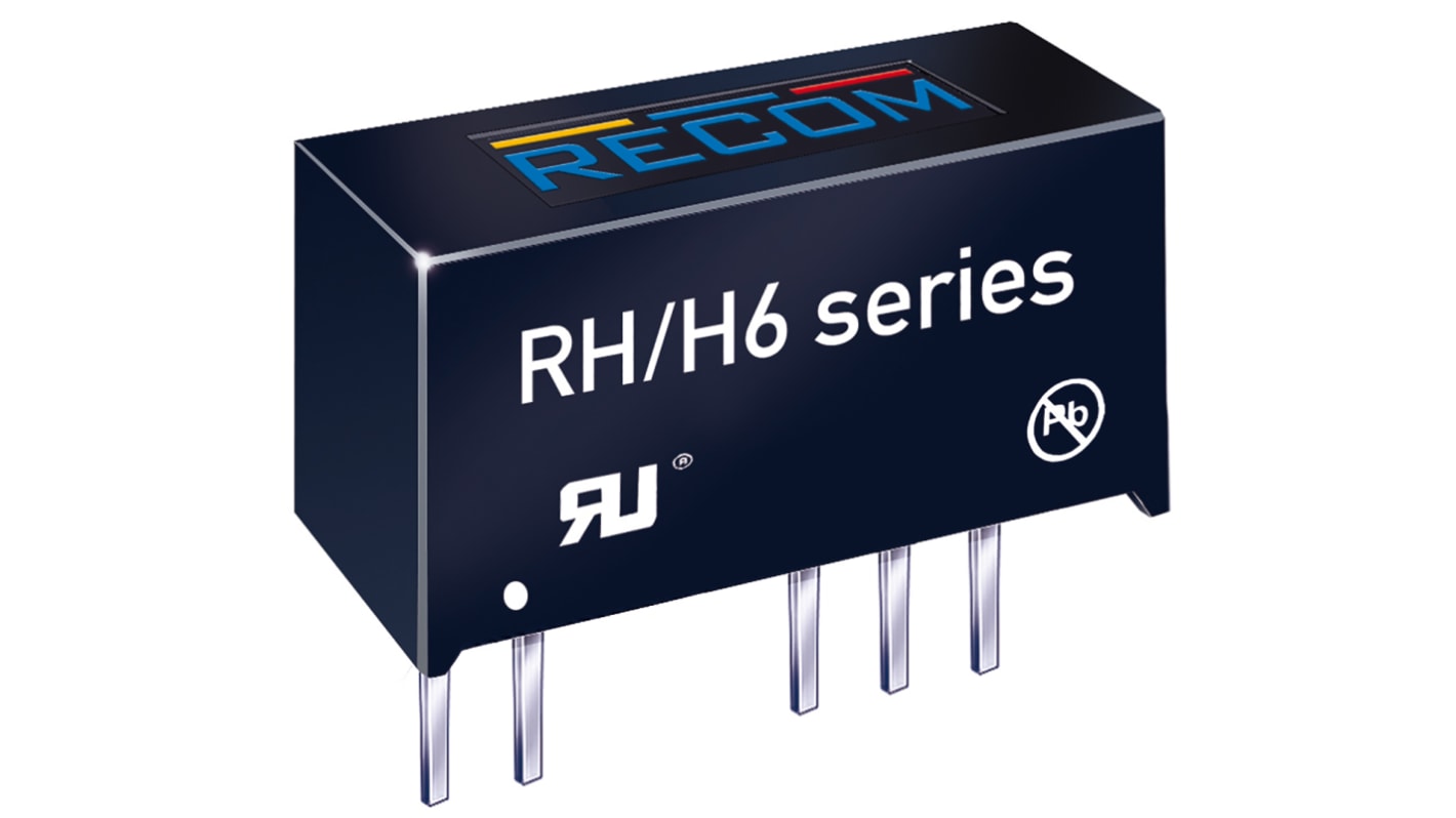 Recom RH DC-DC Converter, ±5V dc/ ±100mA Output, 4.5 → 5.5 V dc Input, 1W, Through Hole, +90°C Max Temp -40°C