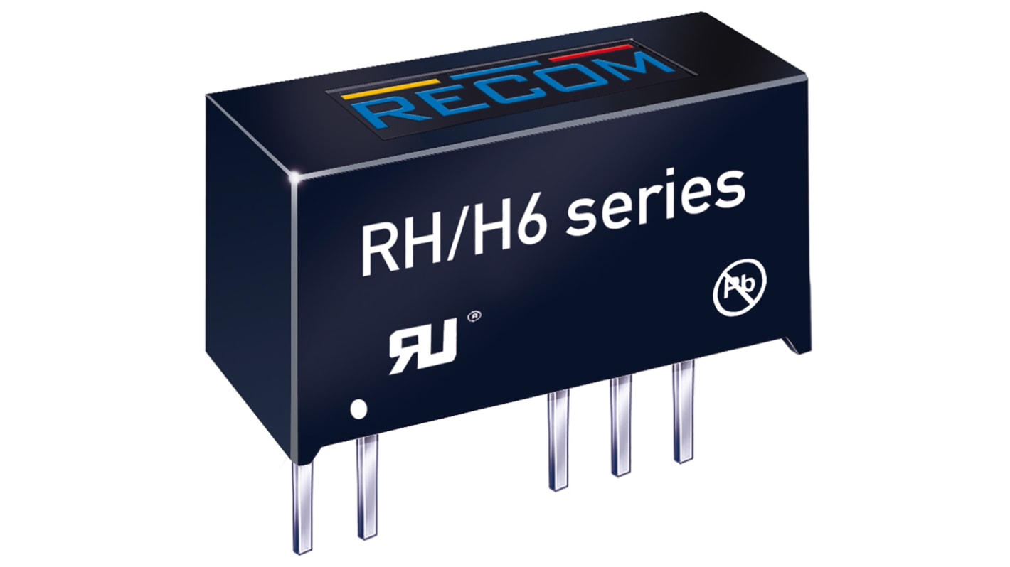 Recom RH DC-DC Converter, ±15V dc/ ±33mA Output, ±13.5 V dc, ±16.5 V dc Input, 1W, Through Hole, +90°C Max Temp -40°C