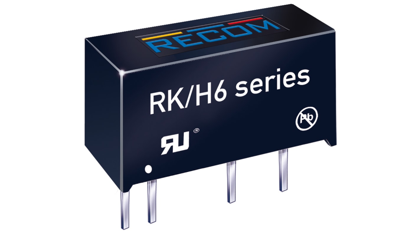 Recom RK/H6 DC-DC Converter, 12V dc/ 84mA Output, 4.5 → 5.5 V dc Input, 1W, Through Hole, +90°C Max Temp -40°C