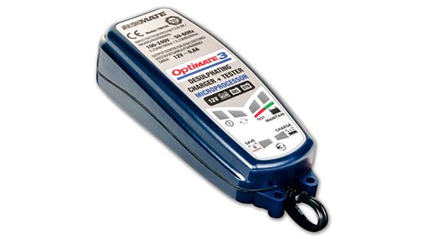 TecMate OptiMate 3, 12V 800mA Bilbatteri 12 V Batterioplader med pladser med UK stik