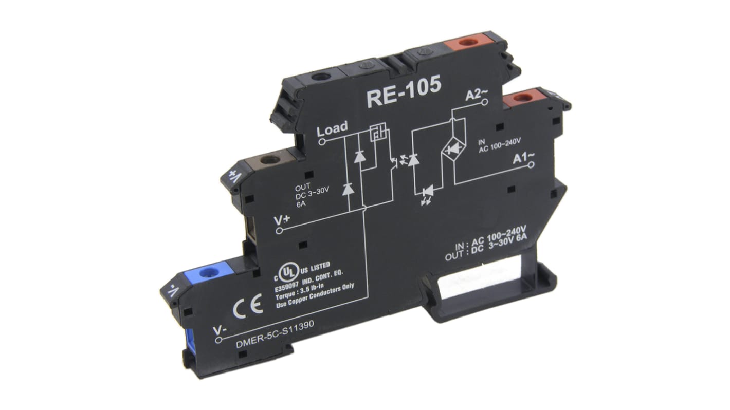 RS PRO Solid State Interface Relay, 240 Vac Control, 6 Adc Load, DIN Rail Mount