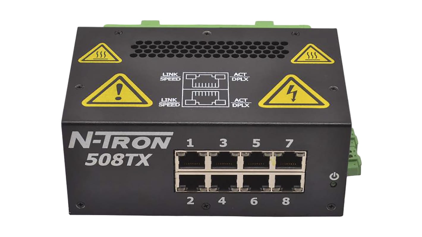 Red Lion 508TX Series DIN Rail Mount Ethernet Switch, 8 RJ45 Ports