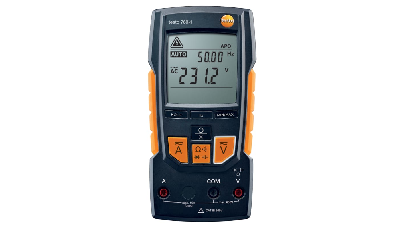 Testo 760-1 Handheld Digital Multimeter, 10A ac Max, 10A dc Max, 600V ac Max - UKAS Calibrated