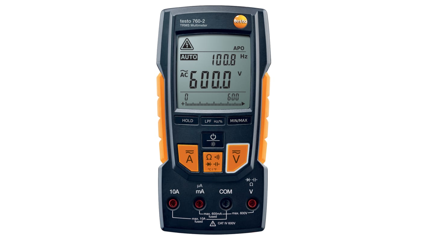 Testo 760-2 Handheld Digital Multimeter, True RMS, 10A ac Max, 10A dc Max, 600V ac Max - RS Calibrated