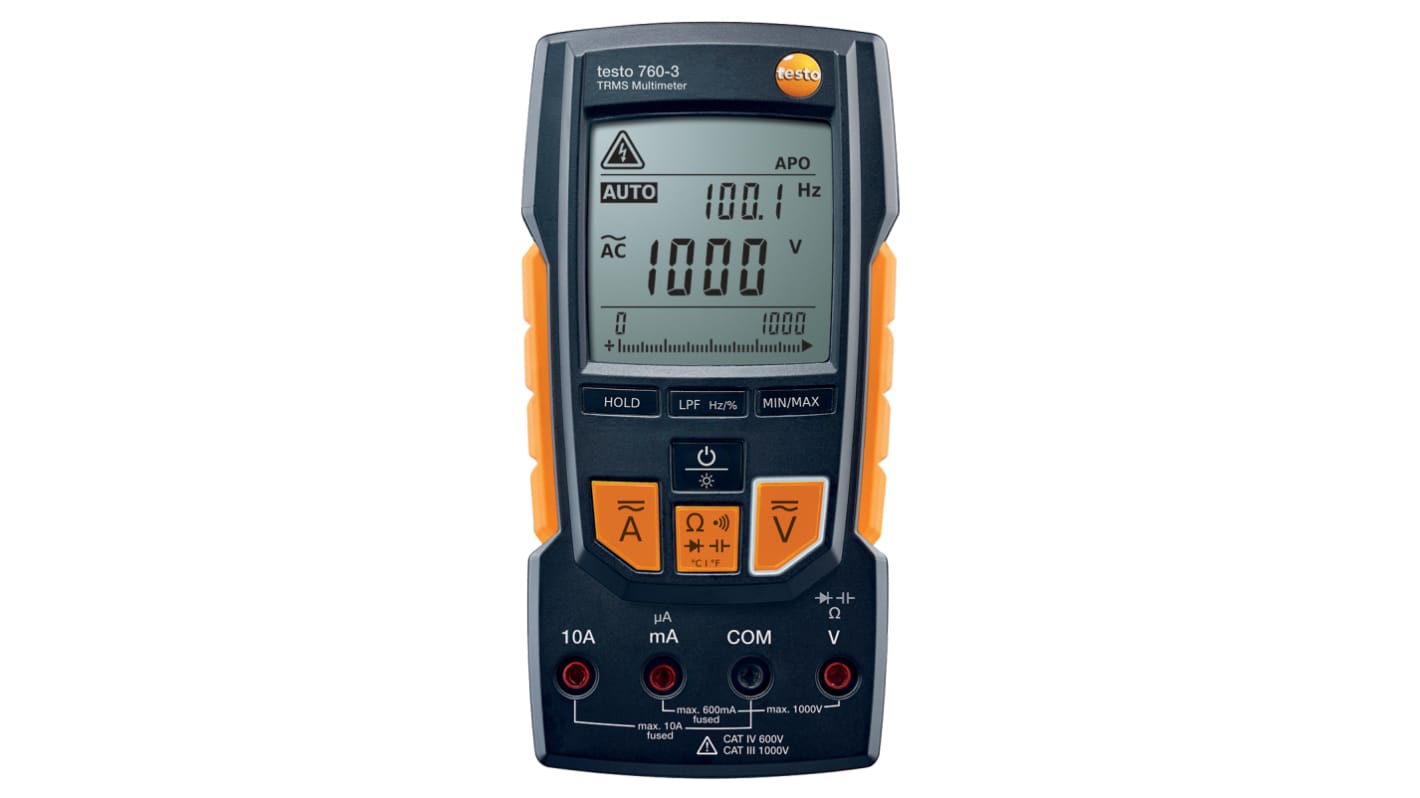 Testo 760-3 Handheld Digital Multimeter, True RMS, 10A ac Max, 10A dc Max, 1000V ac Max - RS Calibrated