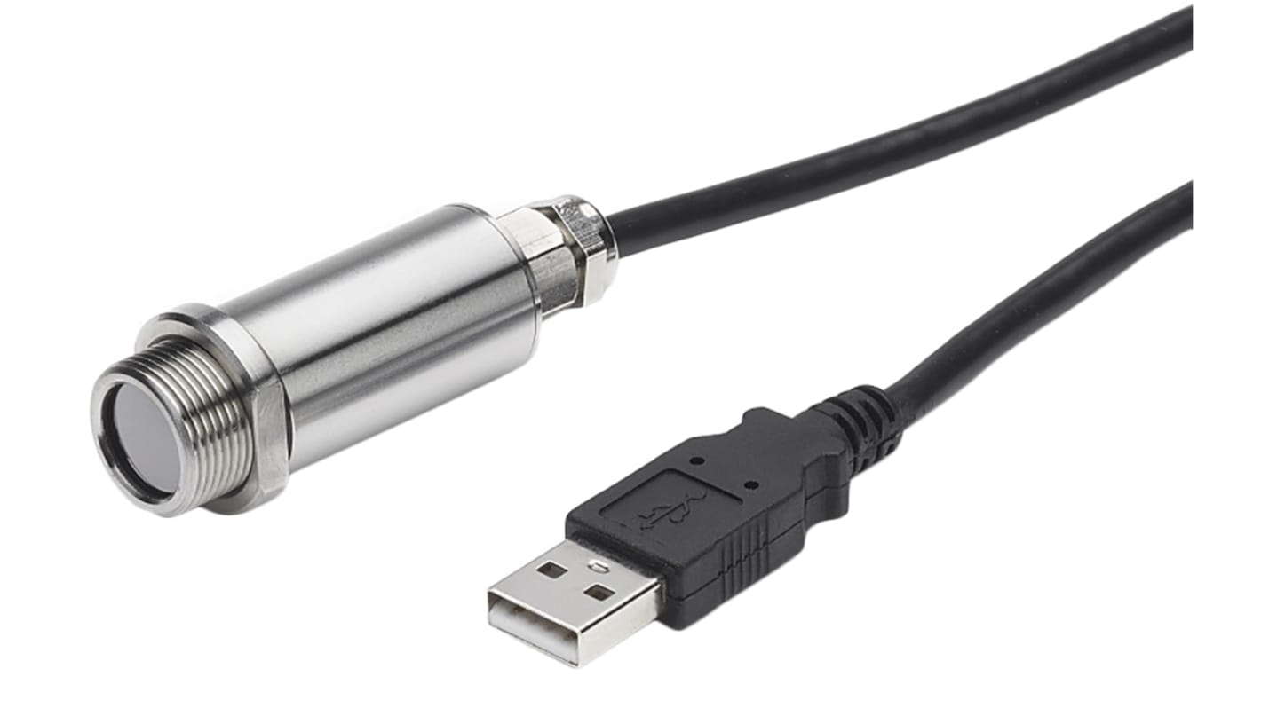 Infravörös hőmérséklet érzékelő 18 mm USB Rozsdamentes acél 316, 1.45m kábel IP65, -20°C Infravörös → +1000°C M16 x 1