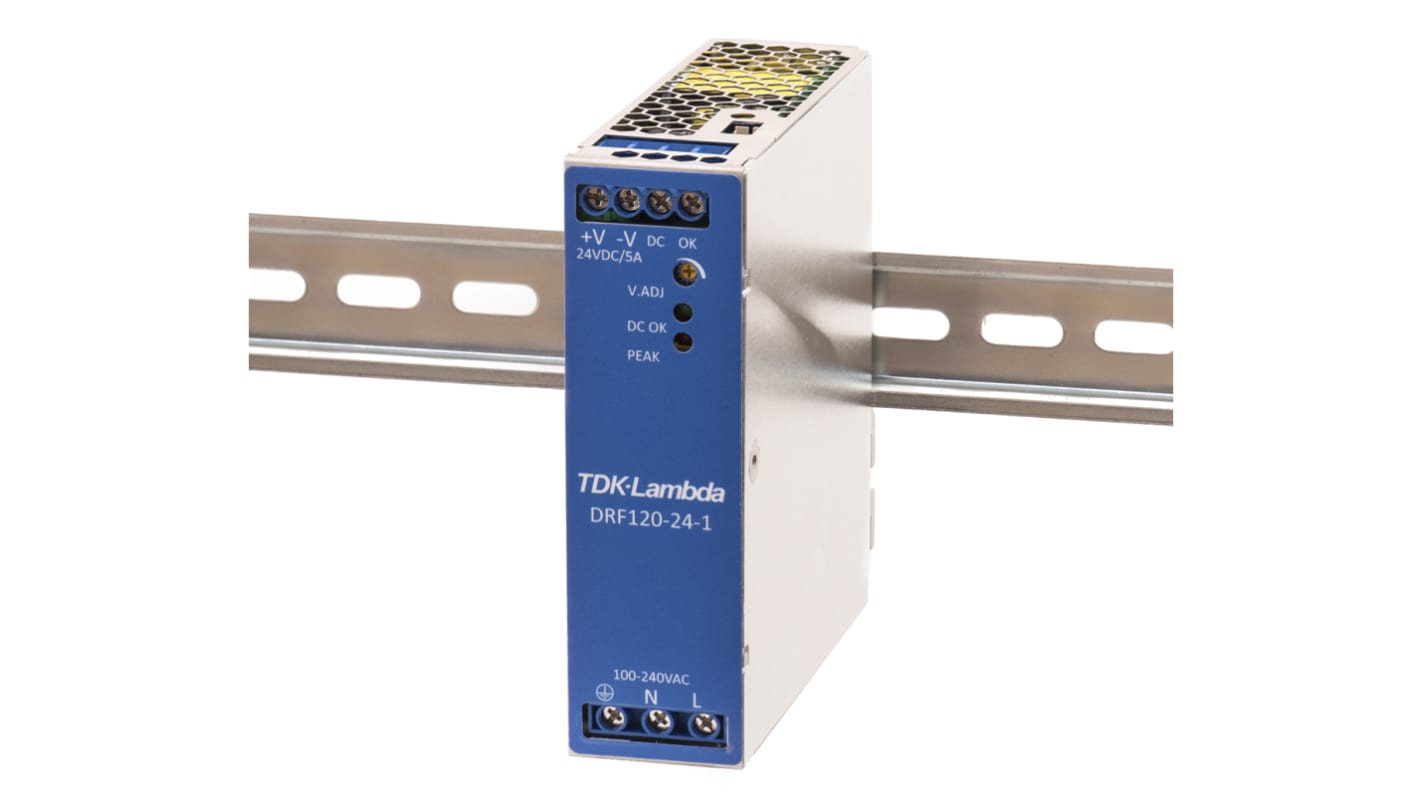 TDK-Lambda DRF Switch-mode DIN-skinnemonteret strømforsyning, 120W 24V dc