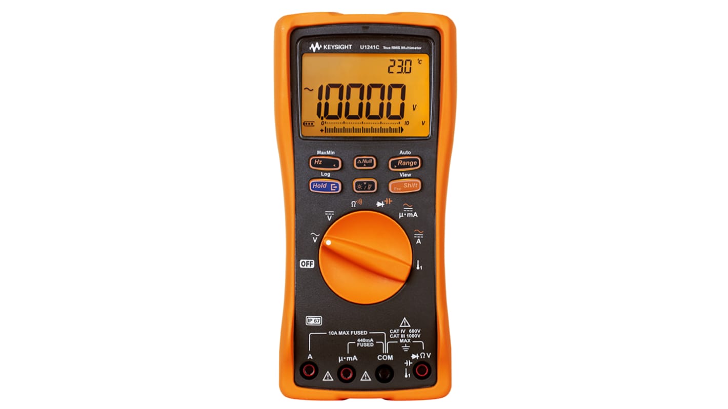 Keysight Technologies U1241C Handheld Digital Multimeter, True RMS, 10A ac Max, 10A dc Max, 1000V ac Max