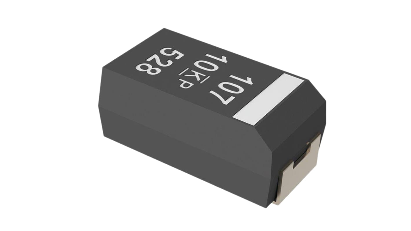 KEMET T598, SMD Polymerkondensator 100μF ±20% / 10V dc, -55°C → +125°C