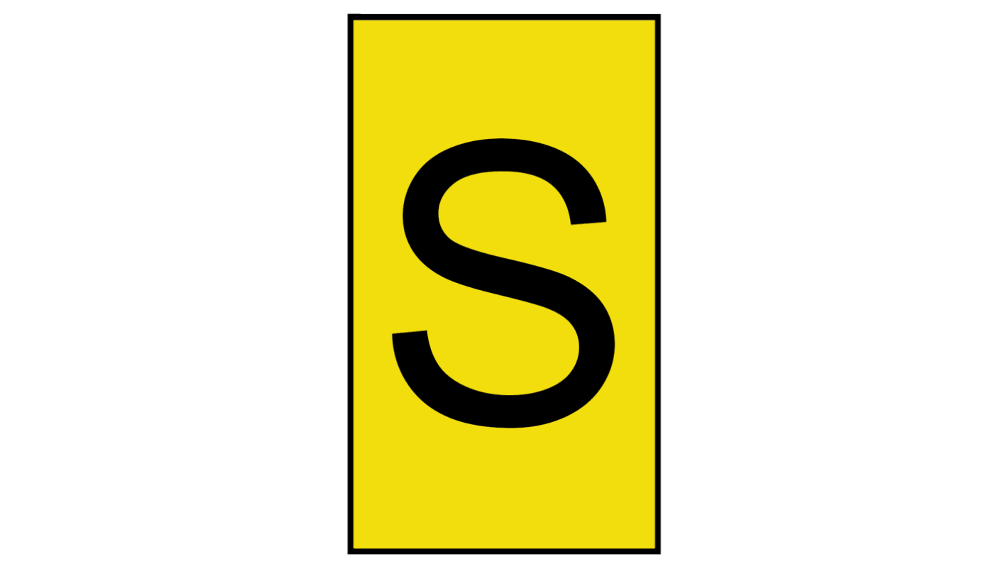 HellermannTyton Ovalgrip Slide On Cable Markers, Black on Yellow, Pre-printed "S", 1.7 → 3.6mm Cable