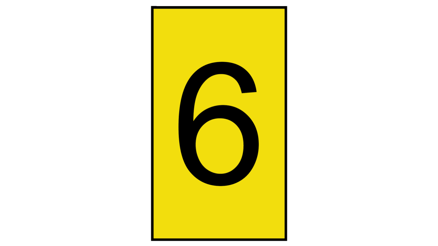 HellermannTyton Ovalgrip Slide On Cable Markers, Black on Yellow, Pre-printed "6", 1.7 → 3.6mm Cable