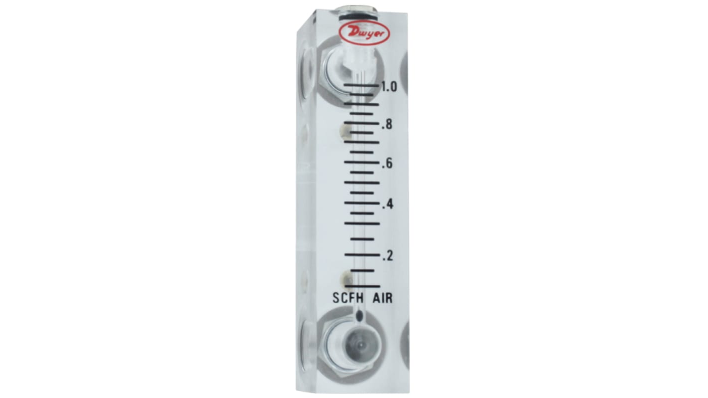 DWYER INSTRUMENTS VFA Series Variable Area Flow Meter for Air, 5 SCFH Min, 50 SCFH Max