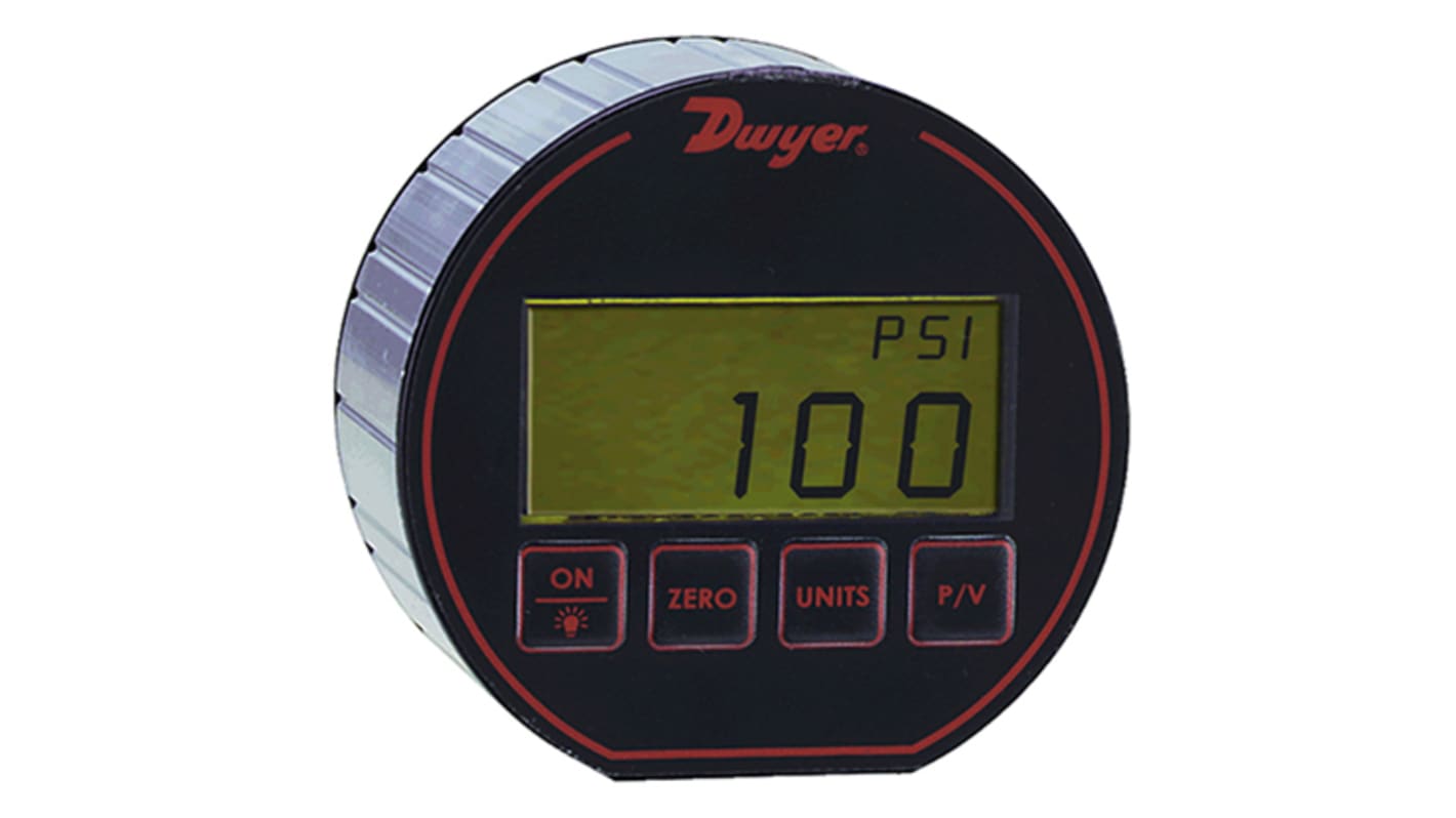 DWYER INSTRUMENTS Digitális nyomásmérő Alsó bemenetű, külső Ø: 76.2mm, Alumínium (ház), PC (eleje és hátulja)