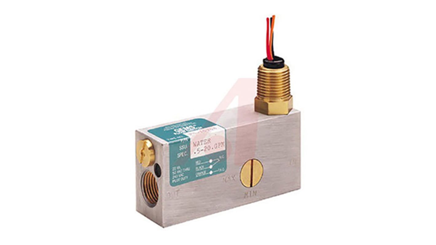 Gems Sensors FS-10798 Series Piston Flow Switch for Gas, Liquid, 0.5 gal/min Min, 20 gal/min Max