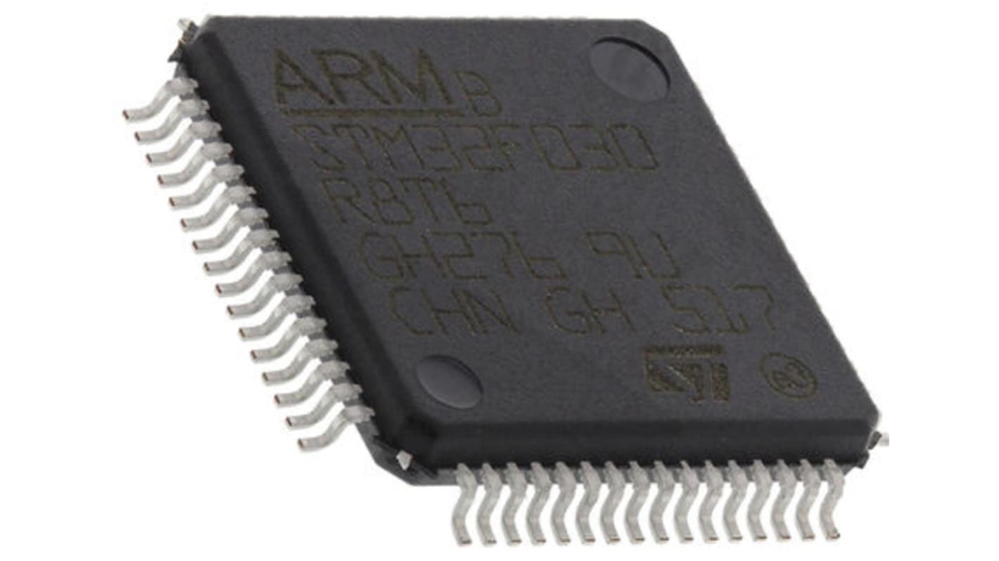 STMicroelectronics Mikrovezérlő STM32F0, 64-tüskés LQFP, 16 kB RAM, 32bit bites