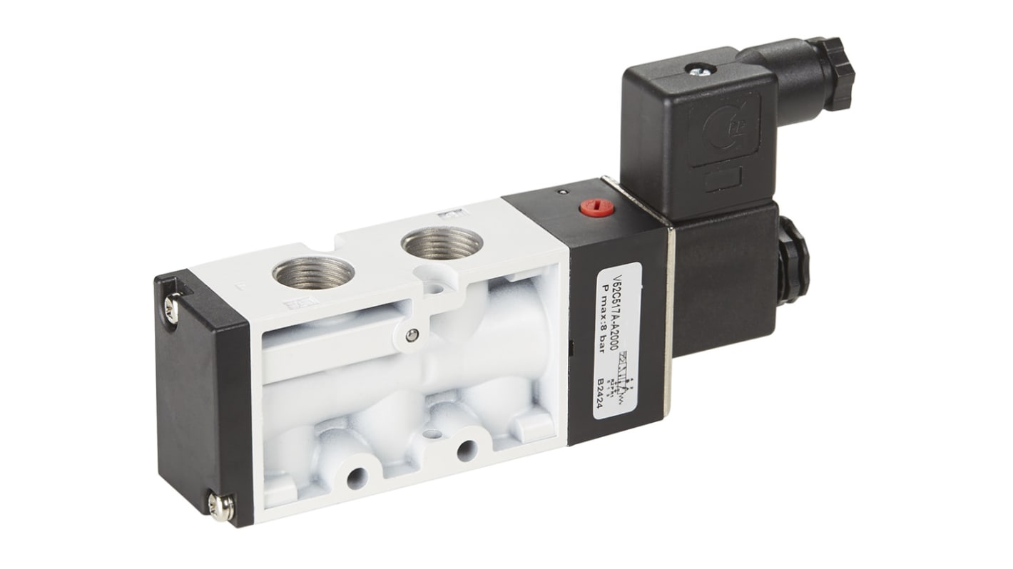 RS PRO Pneumatic Solenoid Valve - Solenoid/Air G 1/8 V50 Series 24V dc