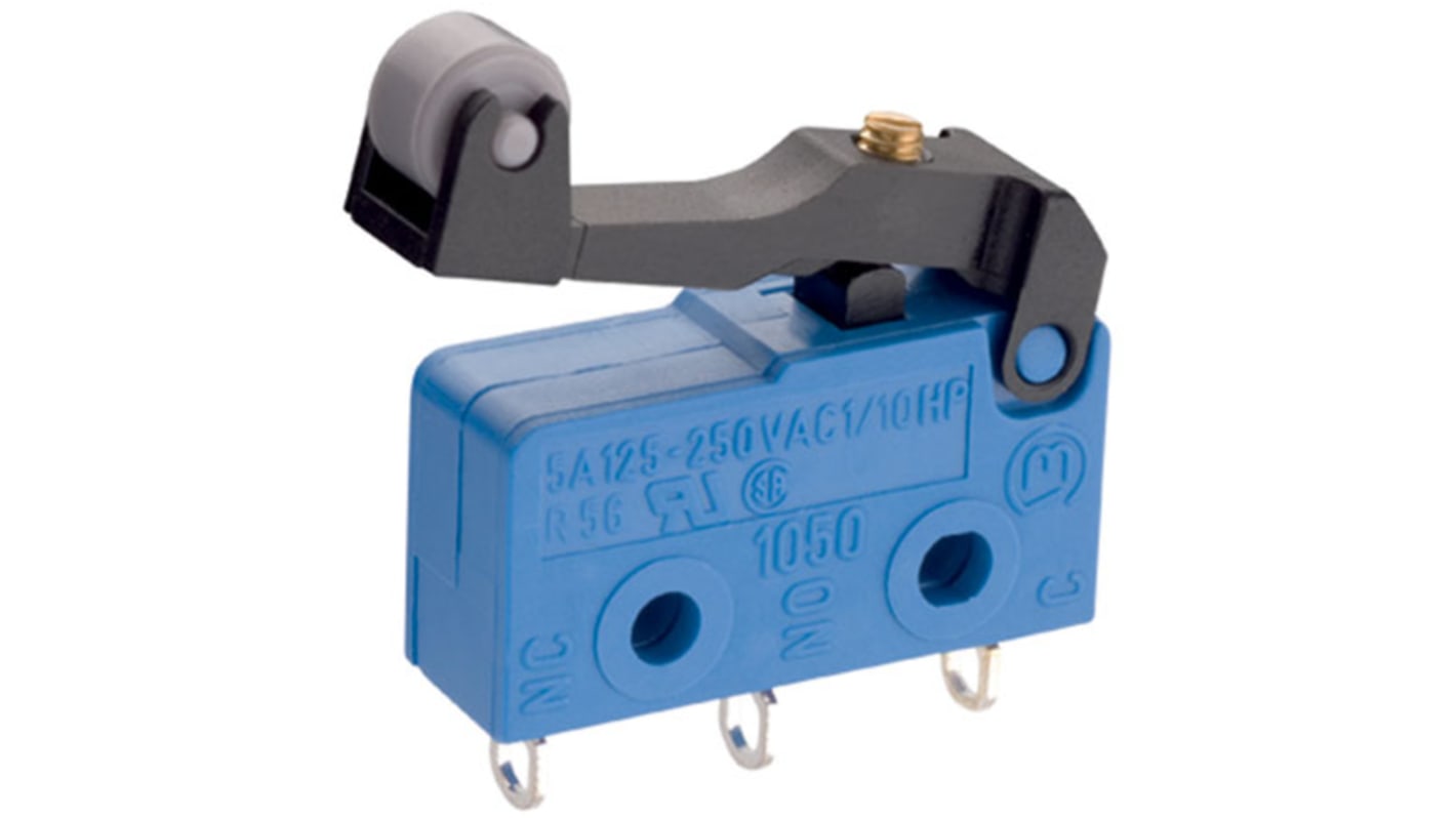 Mikrokapcsoló SP-CO, müködtető típusa: Állító csavarral és görgővel rendelkező kar, 2 A