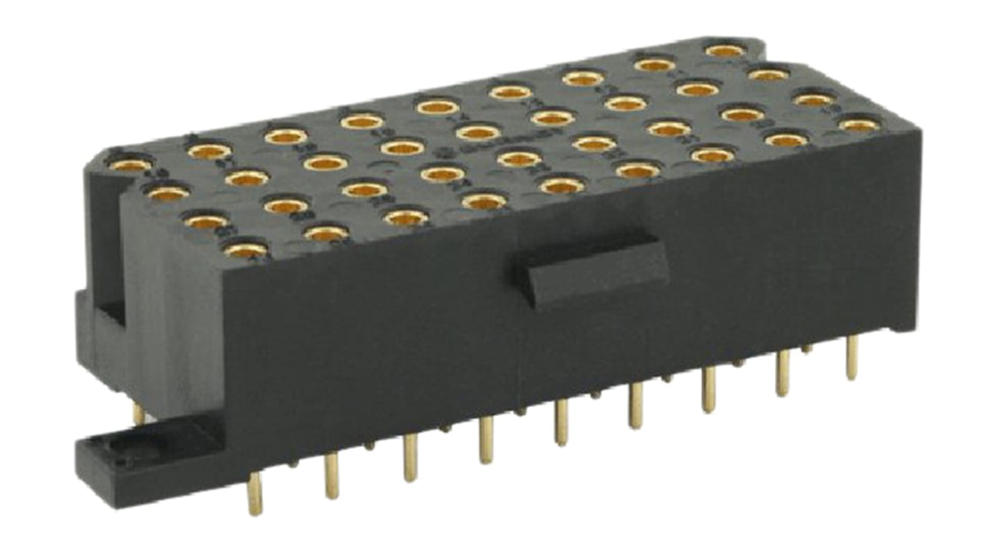 Conector hembra para PCB Souriau serie SMS, de 36 vías en 4 filas, paso 5.08mm, 250 V, 12A, Montaje en PCB, para soldar