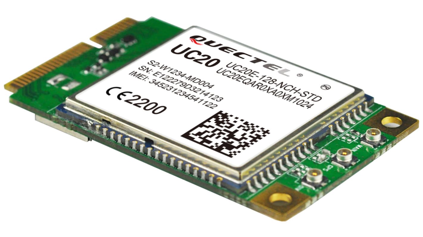 Módulo GSM y GPRS, bus ADC, NETLIGHT, PCM, RTC, UART, E/S Antena, SD, USB, Quectel UC20EA-MINIPCIE