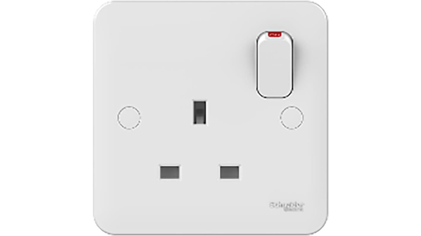 Schneider Electric White 1 Gang Plug Socket, 13A, Type G - British, Indoor Use