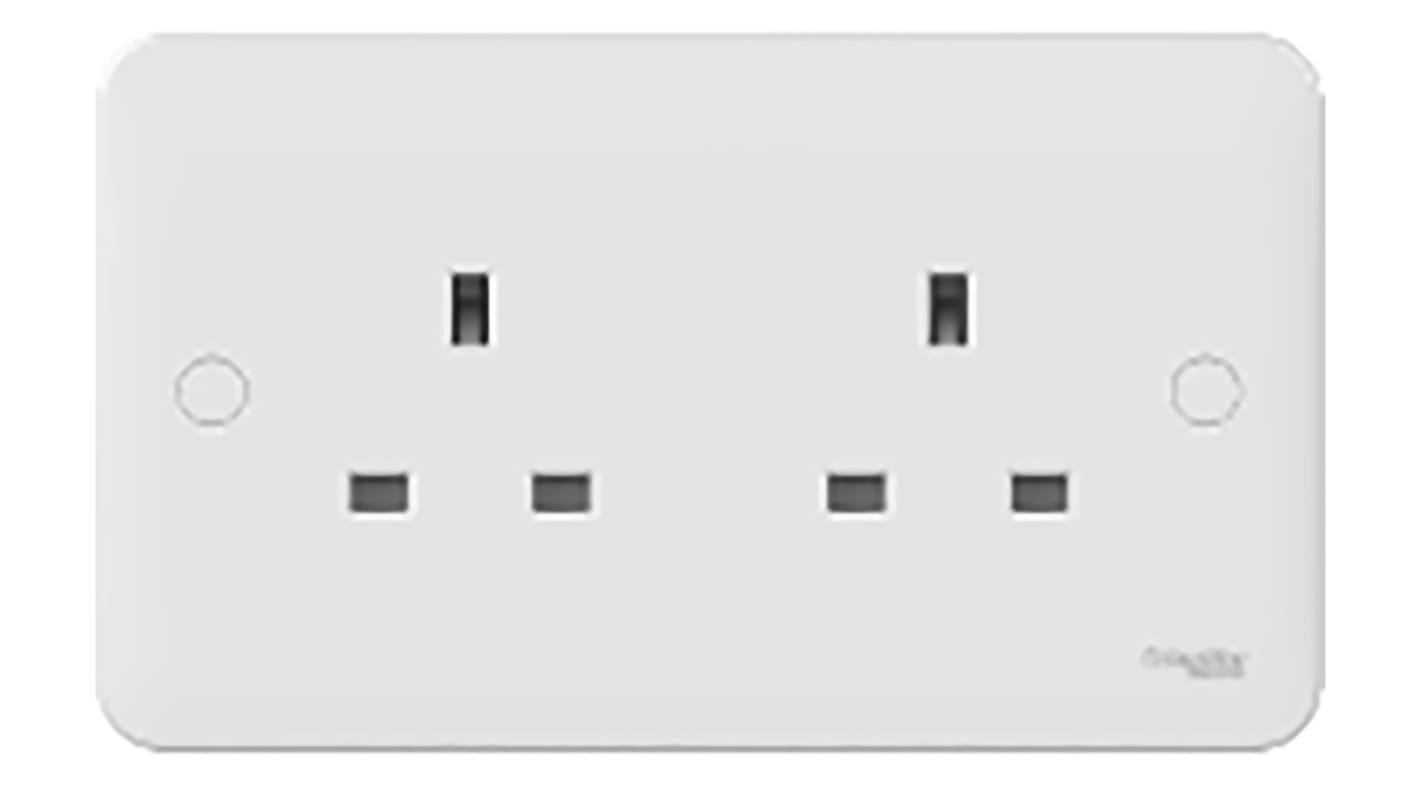 Schneider Electric White 2 Gang Plug Socket, 13A, Type G - British, Indoor Use