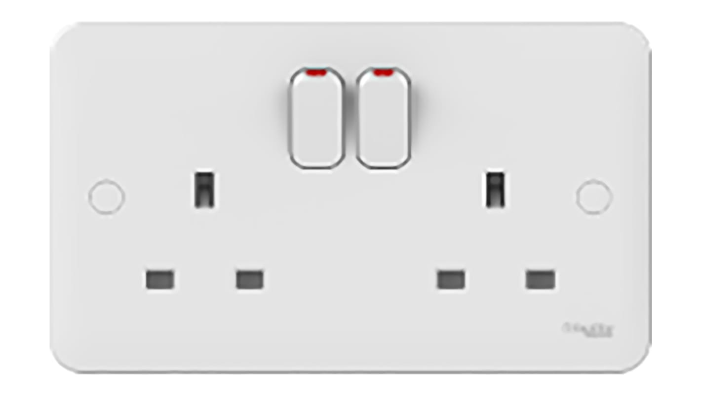 Schneider Electric Lisse Steckdose mit Schalter Typ G – Britisch Wandmontage 2-fach Innenbereich Weiß, 2-polig / 13A