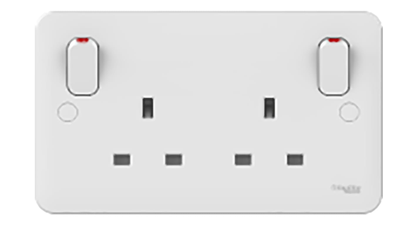 Presa elettrica, Schneider Electric GGBL3030S, 13A, 2 moduli, presa Tipo G - inglese, Bianco In interni, Montaggio a