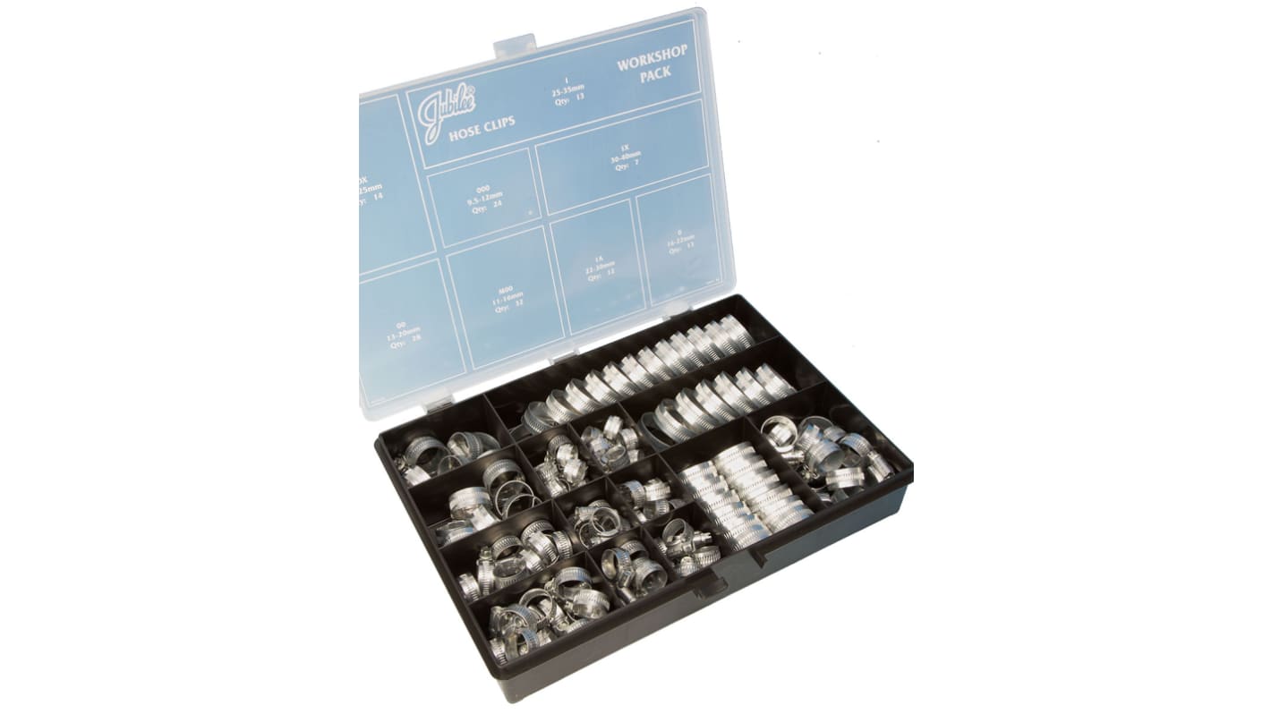 Kit de colliers pour tuyaux Jubilee Vis sans fin, Acier doux galvanisé, 143 Pieces / 8 tailles