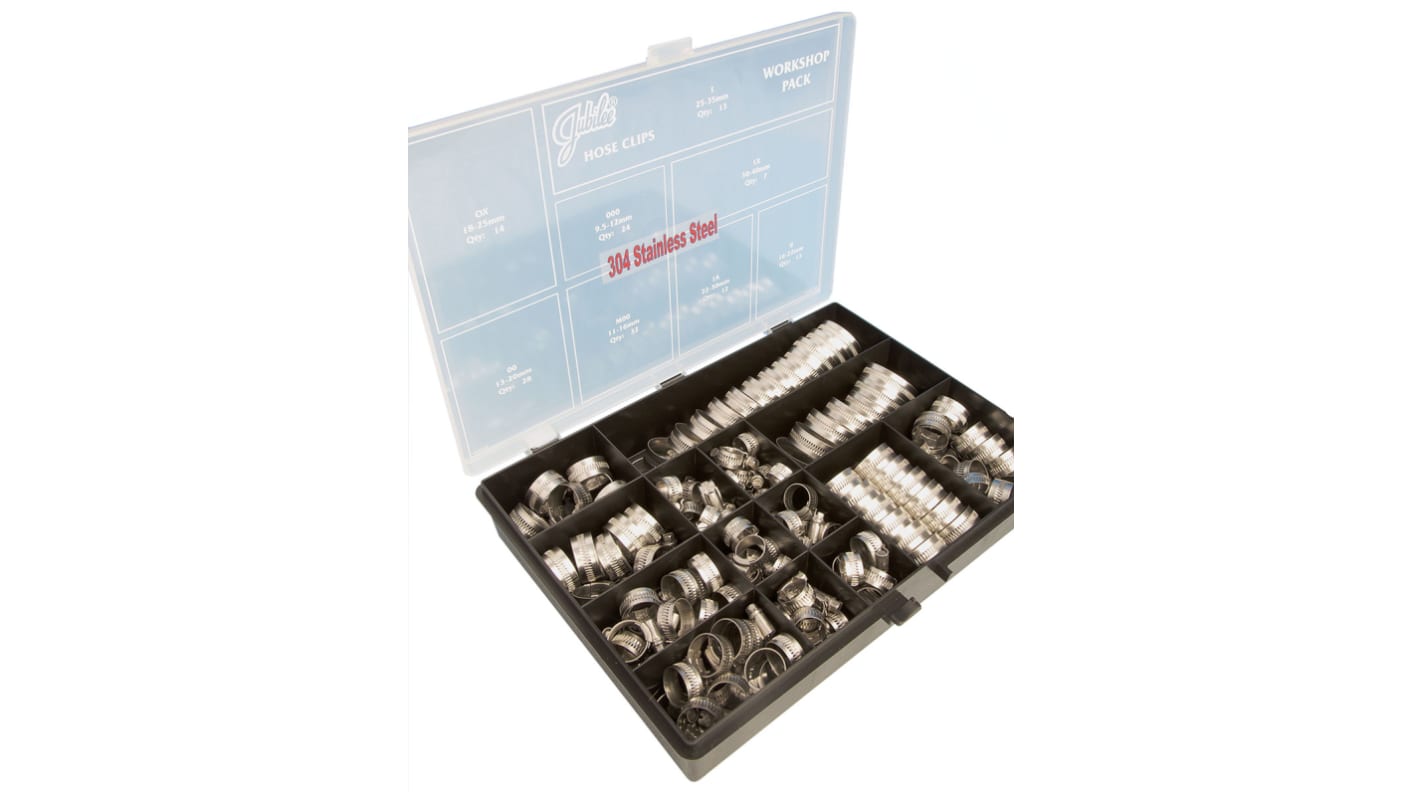 Kit de colliers pour tuyaux Jubilee Vis sans fin, Acier inoxydable 304 A2 304, 143 Pieces / 8 tailles