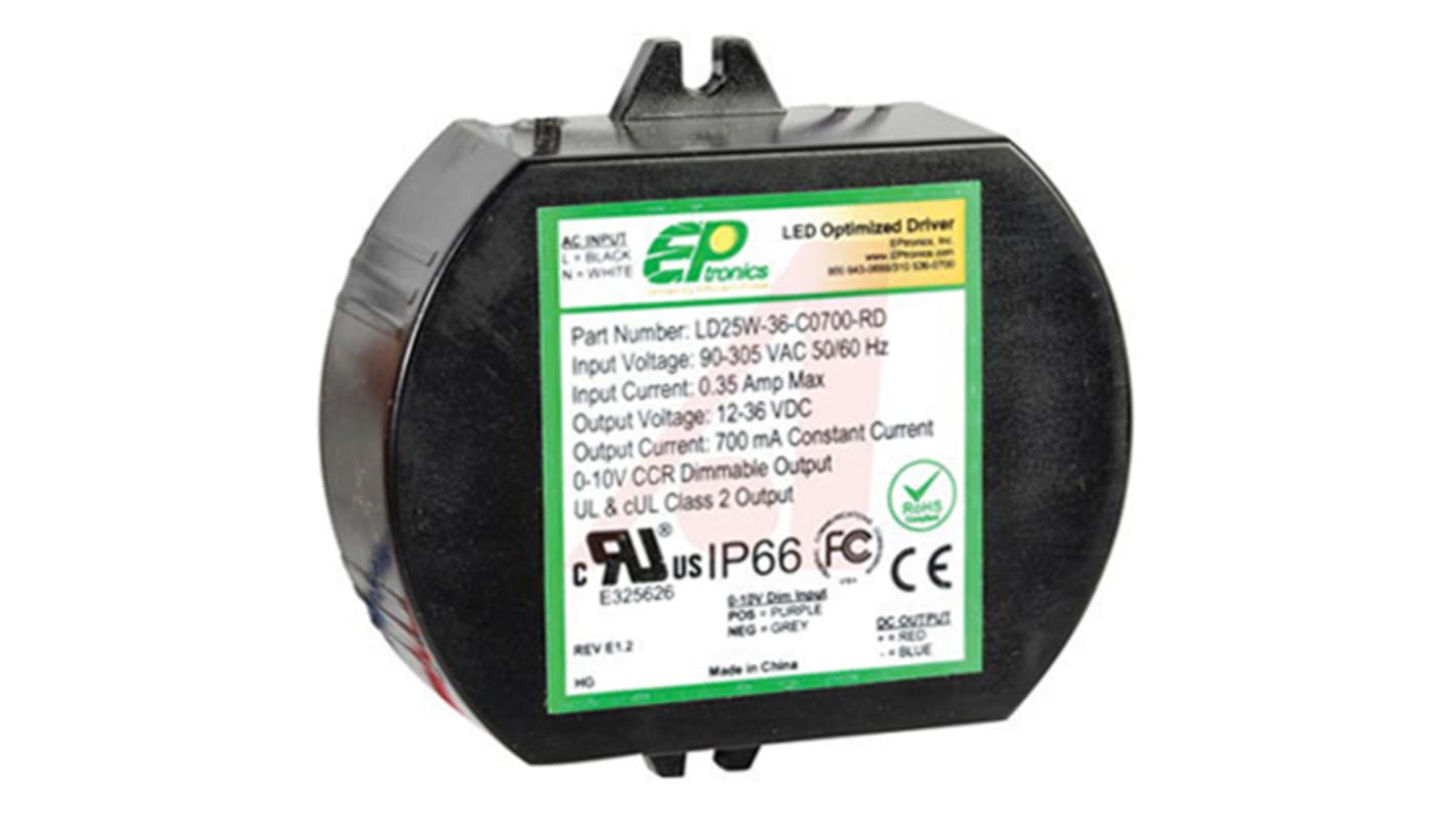 EPtronics INC. LED Driver, 12V Output, 25W Output, 2.08A Output, Constant Current Dimmable