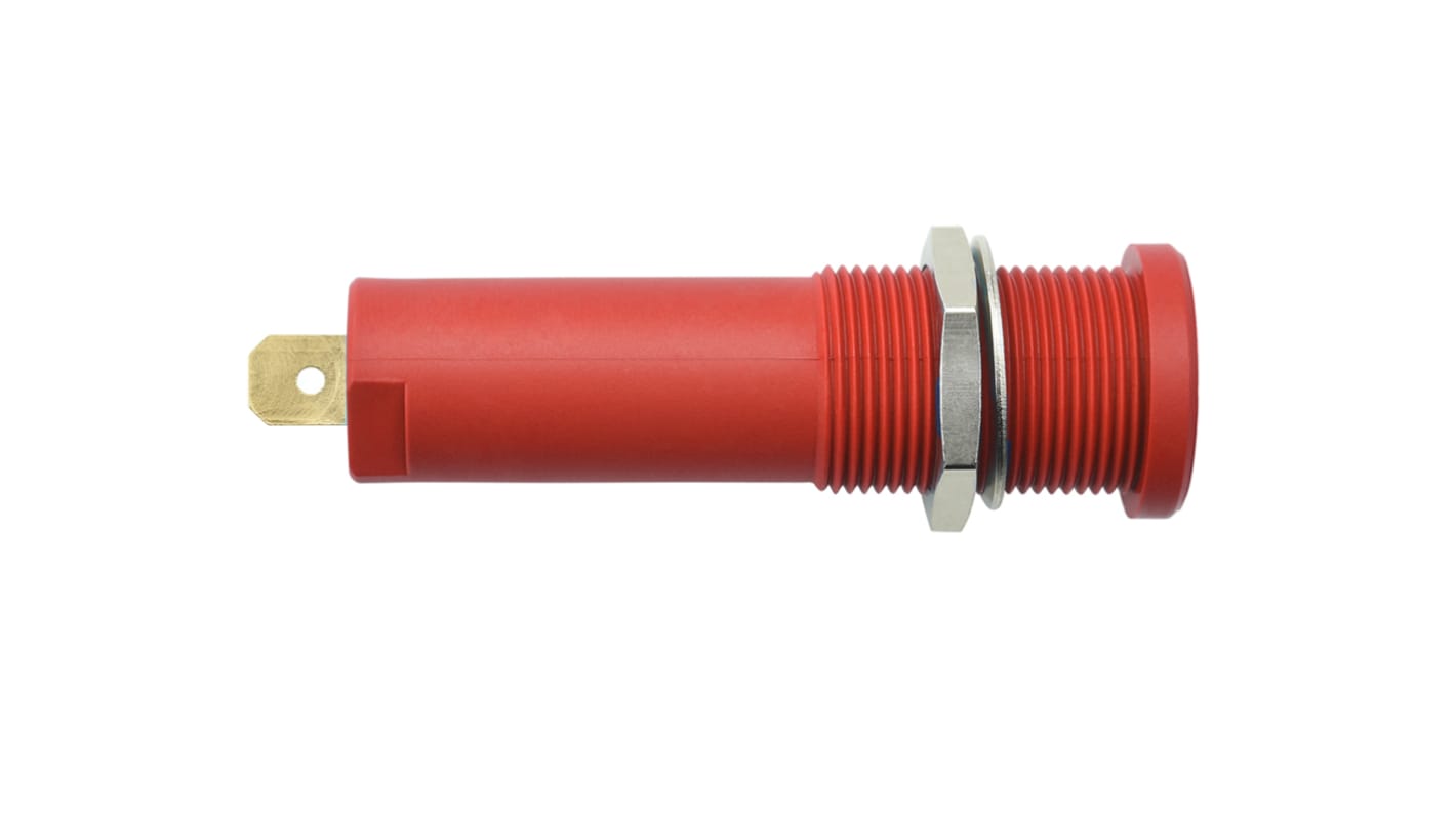 Schutzinger Red Female Banana Socket, 4 mm Connector, Solder Lug Termination, 16A, 1000V, Gold Plating