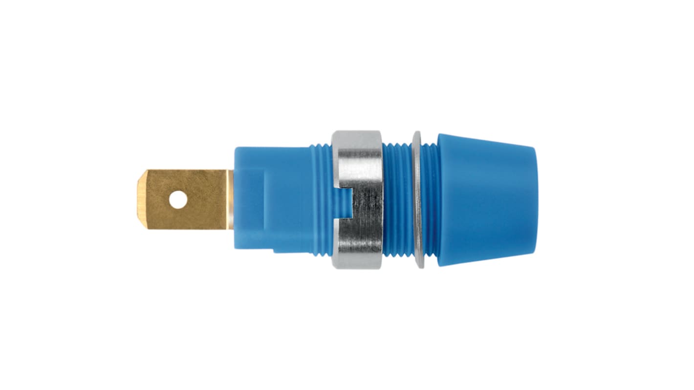 Schutzinger Blue Female Banana Socket, 4 mm Connector, Tab Termination, 32A, 1000V, Gold Plating