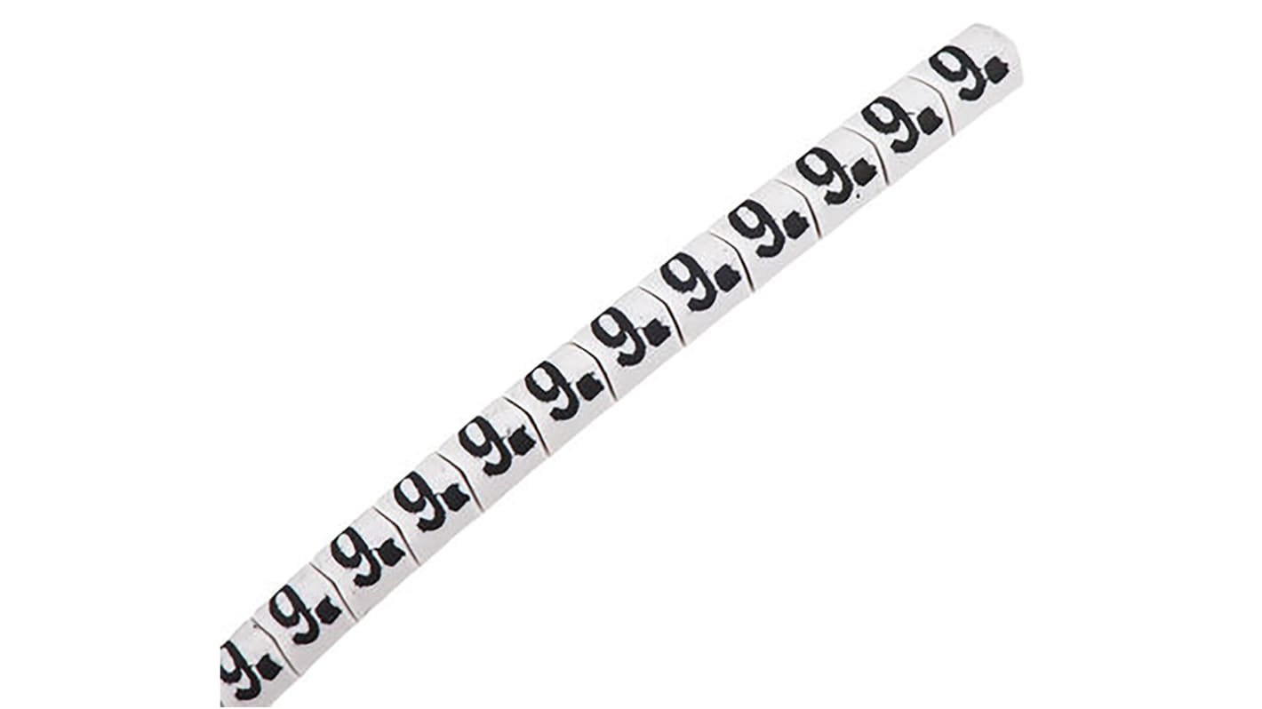 HellermannTyton Helagrip Slide On Cable Markers, Black on White, Pre-printed "9", 1 → 3mm Cable