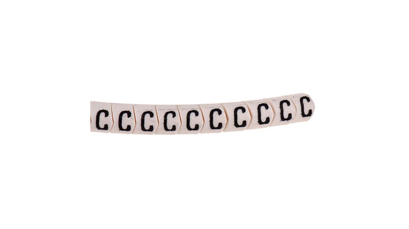 HellermannTyton HGDC Slide On Cable Markers, Black on White, Pre-printed "C", 1 → 3mm Cable